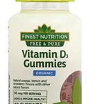 Finest Nutrition Organic Vitamin D3 2000I IU Gummy Natural Orange, Lemon, Strawbery Flavors 80 Count