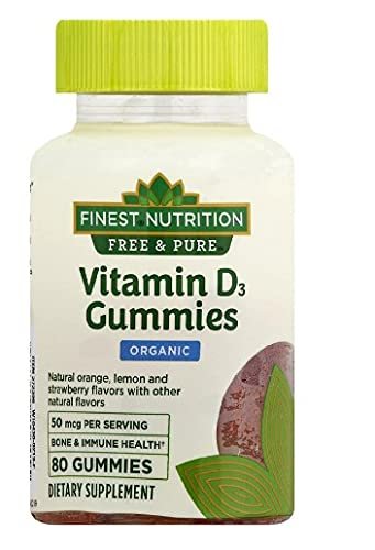Version 1.0.0 Finest Nutrition Organic Vitamin D3 2000I IU Gummy Natural Orange, Lemon, Strawbery Flavors 80 Count - Image 1