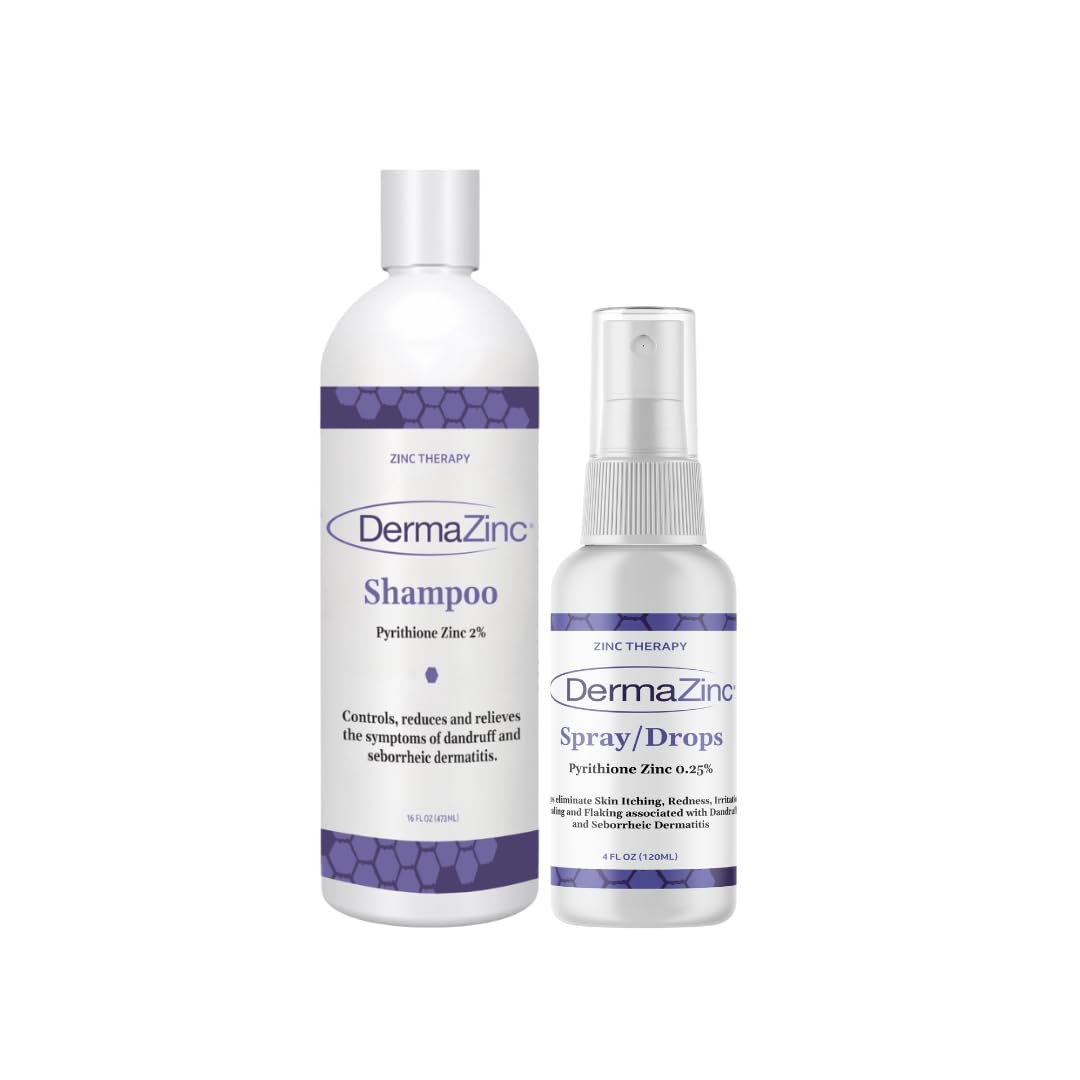 Version 1.0.0 DermaZinc Shampoo with Spray/Drops Set Zinc Therapy for Skin. 1-4 fl. oz. Spray/Drops, 1-16 oz. Shampoo. - Image 1