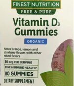 Finest Nutrition Organic Vitamin D3 2000I IU Gummy Natural Orange, Lemon, Strawbery Flavors 80 Count - Image 2