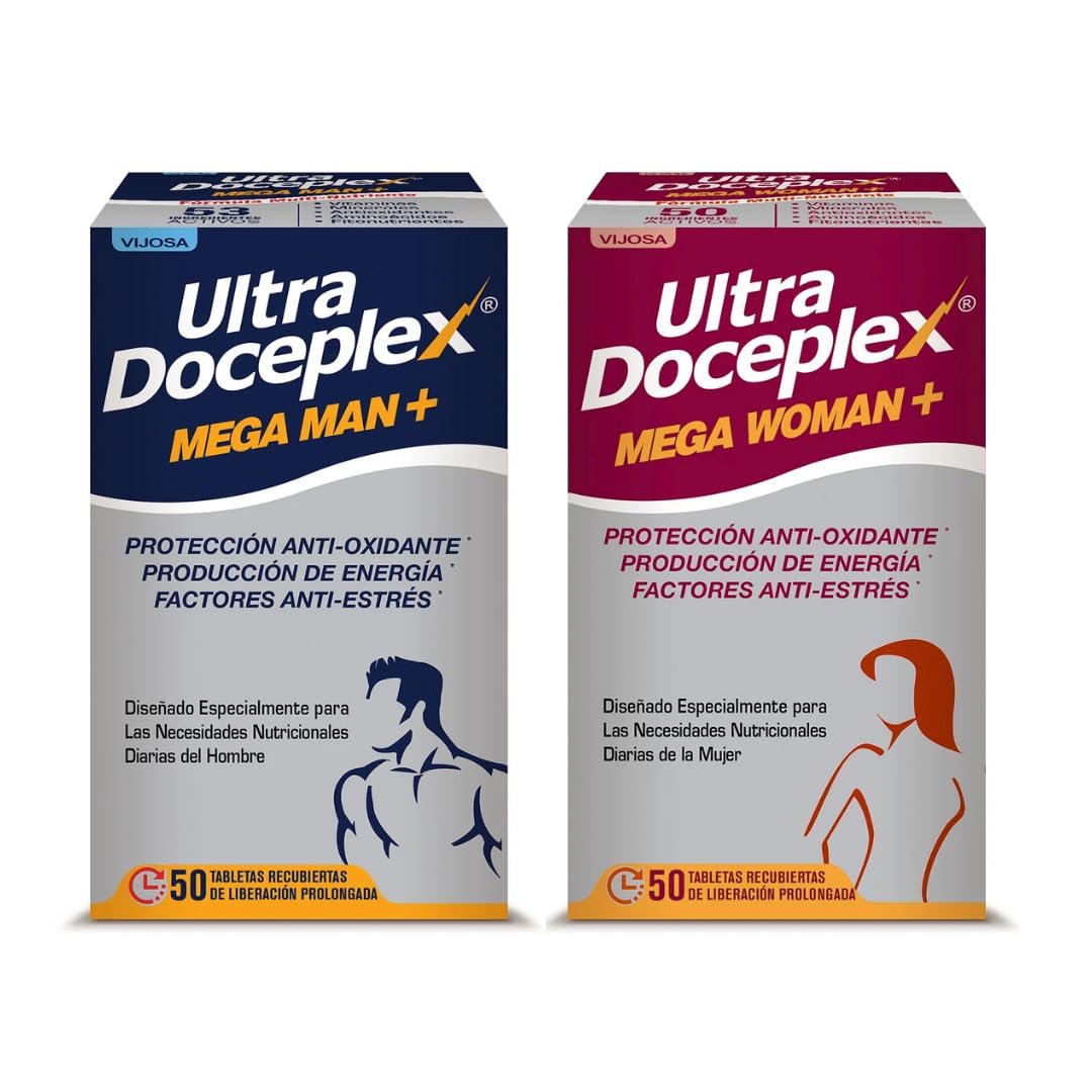 Version 1.0.0 VIJOSA Ultra Doceplex Mega Man+ & Mega Woman+ – Antioxidant, Energy Boost, Stress Relief – 50 Prolonged-Release Tablets Each – Tailored Daily Nutrition for Men and Women - Image 1