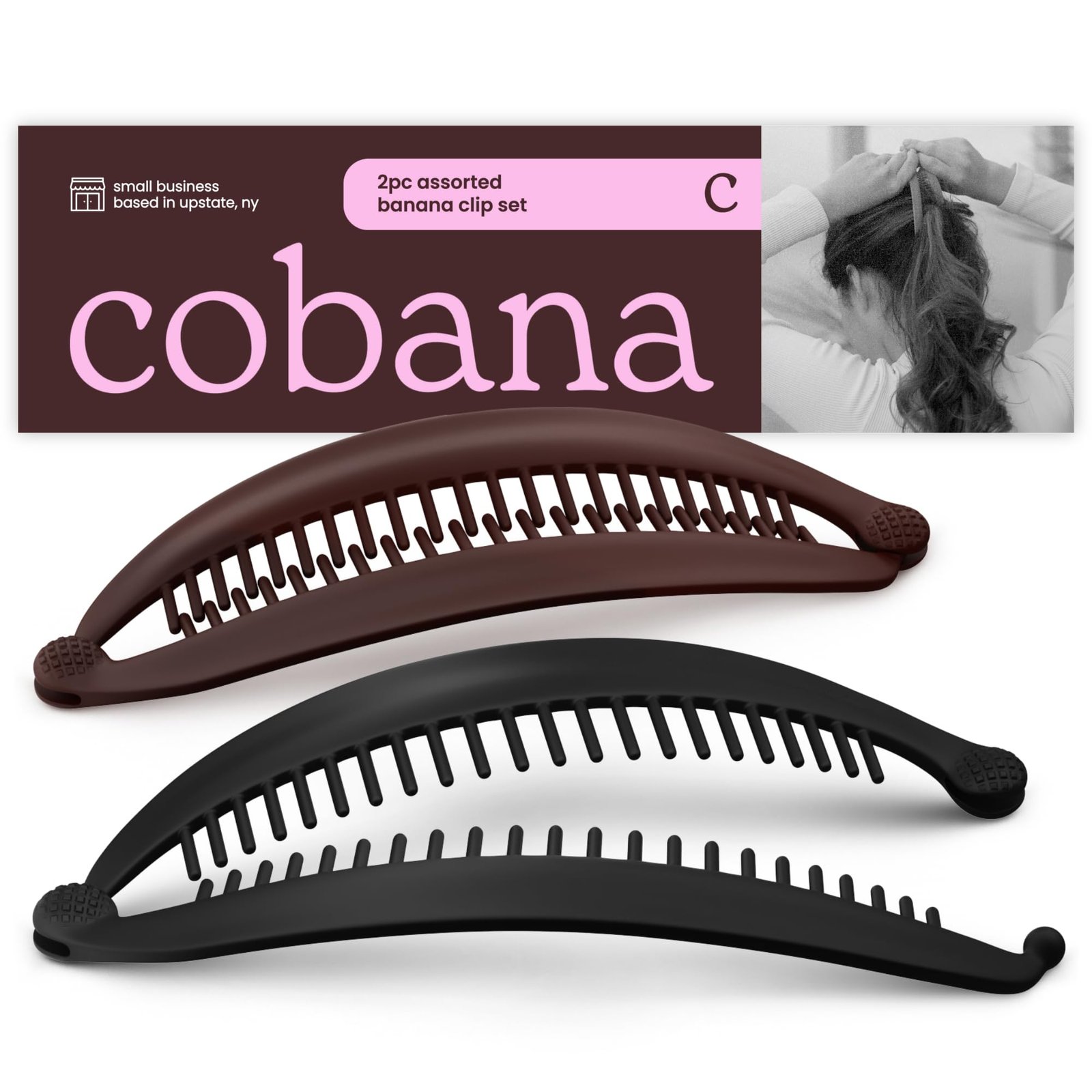 Version 1.0.0 Cobana Banana Clip Hair Clips - Volumizing Hair Claw Clips & Hair Styling Accessories for Thick & Thin Hair - Large 6'' Set of 2 (Black and Brown) - Image 1
