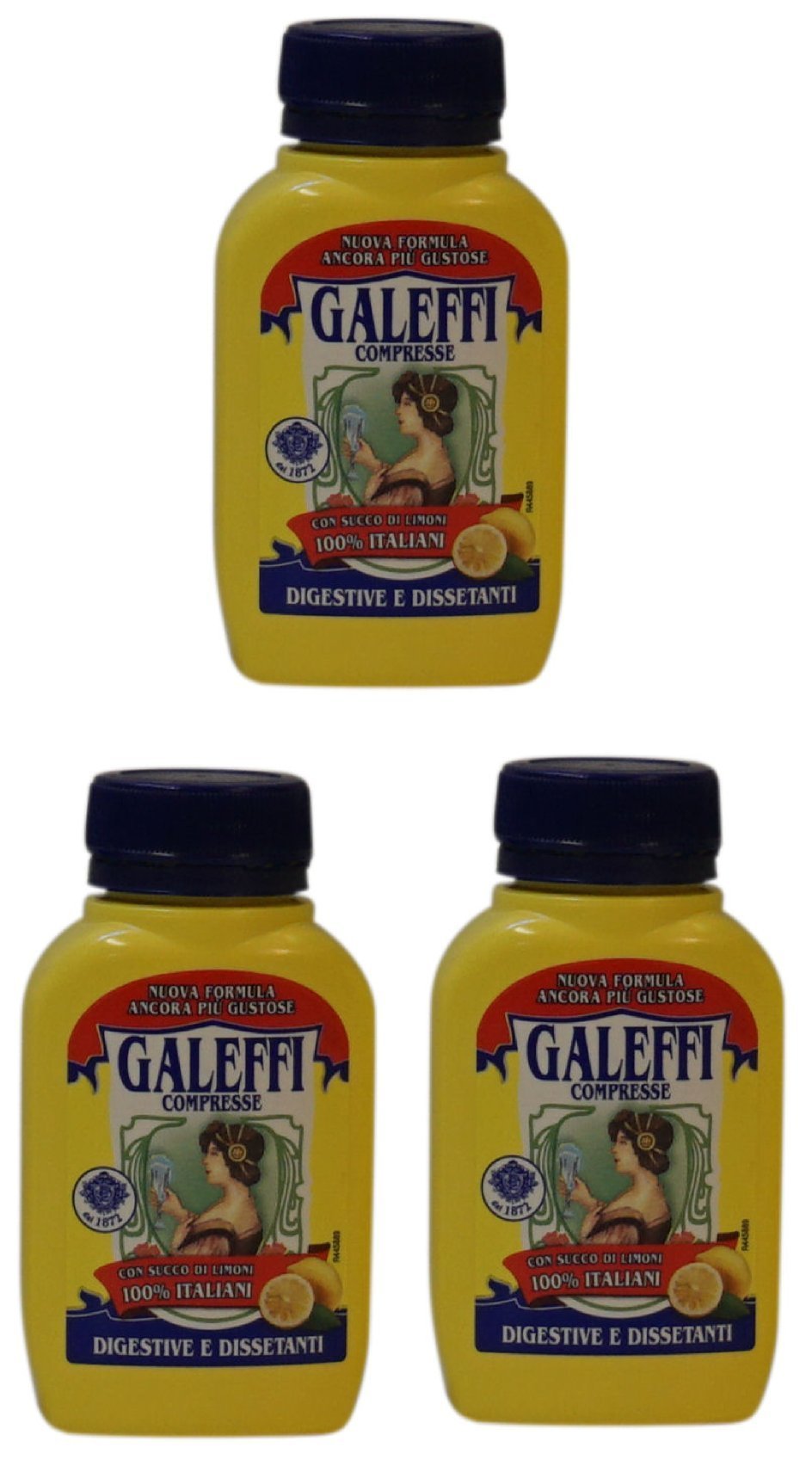 Version 1.0.0 Galeffi: "Digestivo rinfrescante dissetante" Effervescent Antacid, Lemon Taste 25 Chewable Tablets 0.88 Ounces (25g), pack of 3 - Image 1