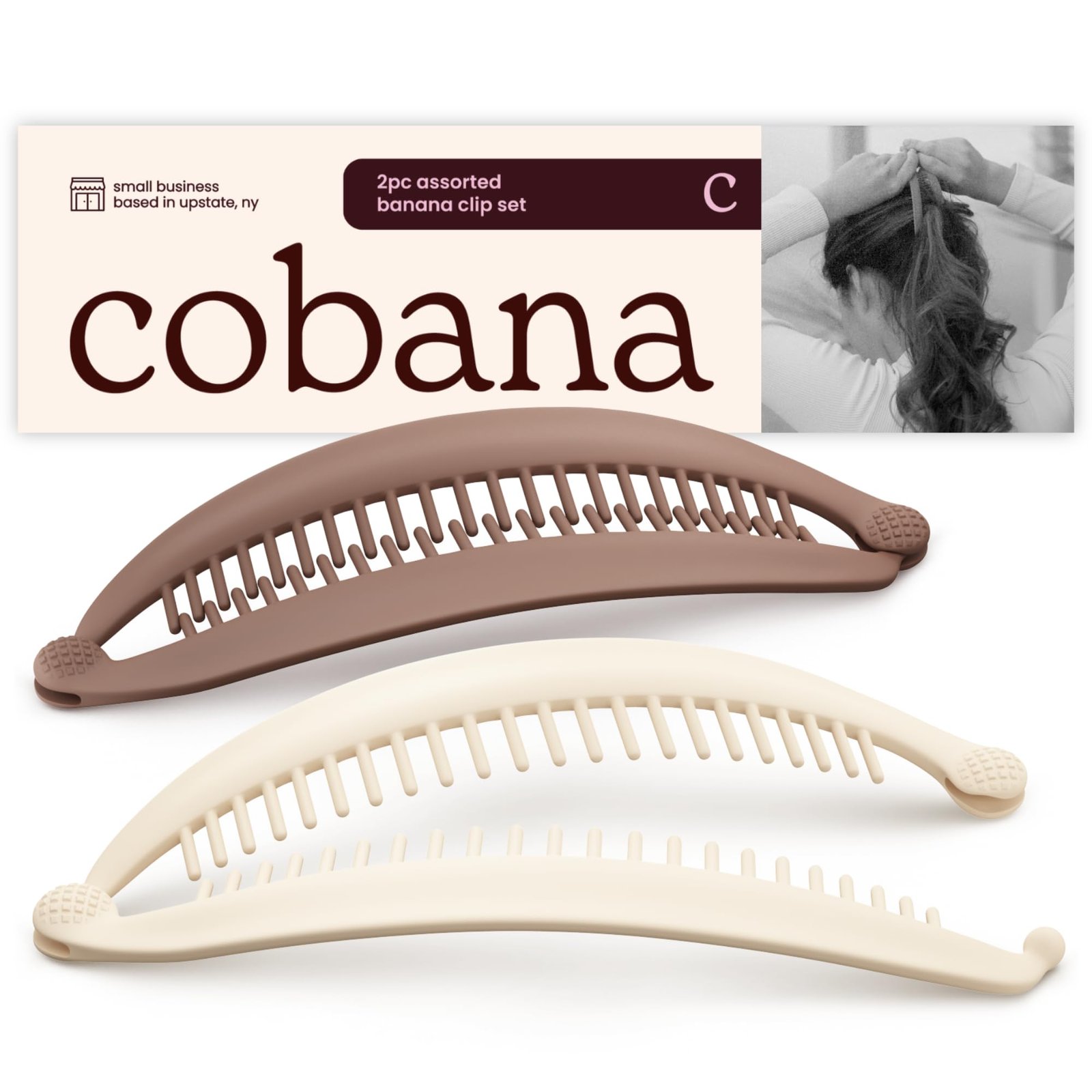 Version 1.0.0 Cobana Banana Clip Hair Clips - Volumizing Hair Claw Clips & Hair Styling Accessories for Thick & Thin Hair - Large 6'' Set of 2 (Neutral) - Image 1
