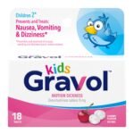Gravol Kids Chewable Tablets for Nausea, Upset Stomach and Motion Sickness Relief, Dye Free, Cherry Flavor, Age 2 to 12, 18ct