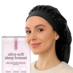 Cobana Adjustable Satin Sleep Bonnet – Silk Bonnet & Double-Lined Night Cap for All Hair Types – Soft, Slip-Resistant Hair Wrap for Sleeping (Black)