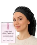 Cobana Adjustable Satin Sleep Bonnet – Silk Bonnet & Double-Lined Night Cap for All Hair Types – Soft, Slip-Resistant Hair Wrap for Sleeping (Black)