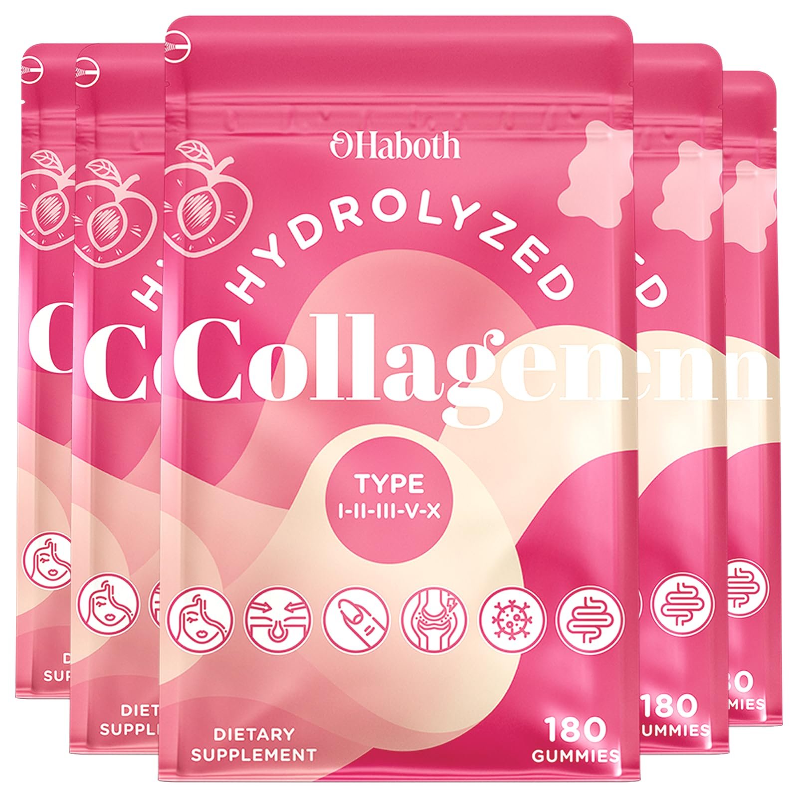 Version 1.0.0 Collagen Gummies for Women, Hydrolyzed Collagen Peptides Type I, II, III, V, X, 0 Sugar, Collagen Gummies for Skin, Wrinkles, Hair, Nails, Digestive, Immune Health, 5 Packs - Image 1